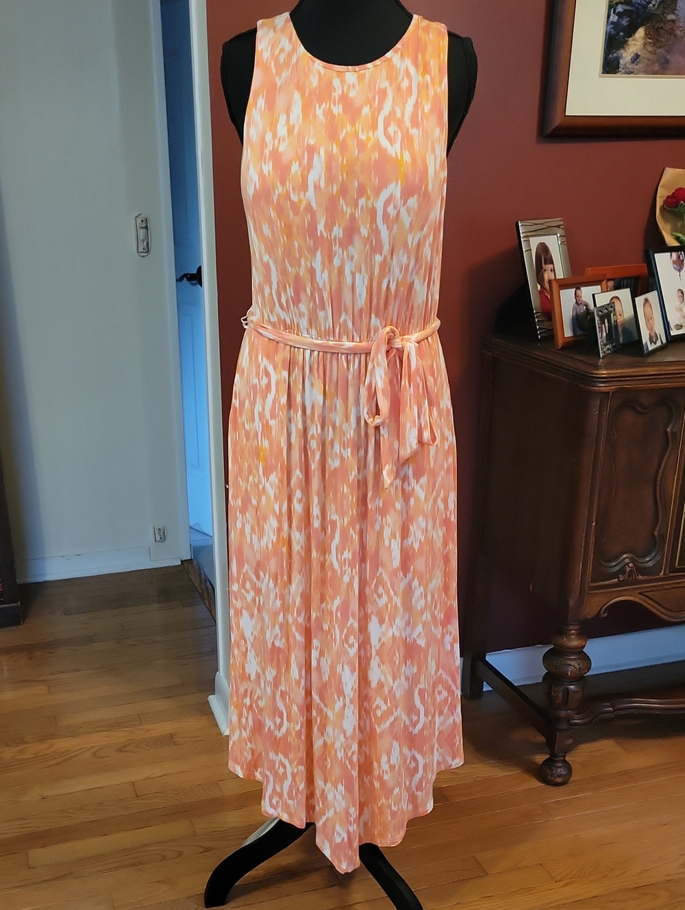 SOMA.Sz. Med.Dream Ikat Heartfelt Pink💓 Soft Jersey Maxi Dress.Great Condition